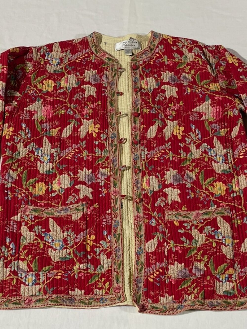 Sam Hilu's Classics Reversible Quilted Jacket Vintage Floral Red Cream S